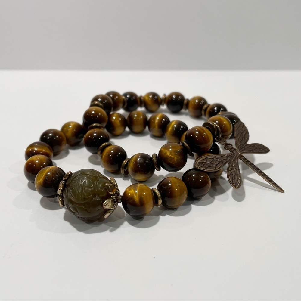 Assorted Bead Stretch Bracelets - Dragonfly Charm - image 1